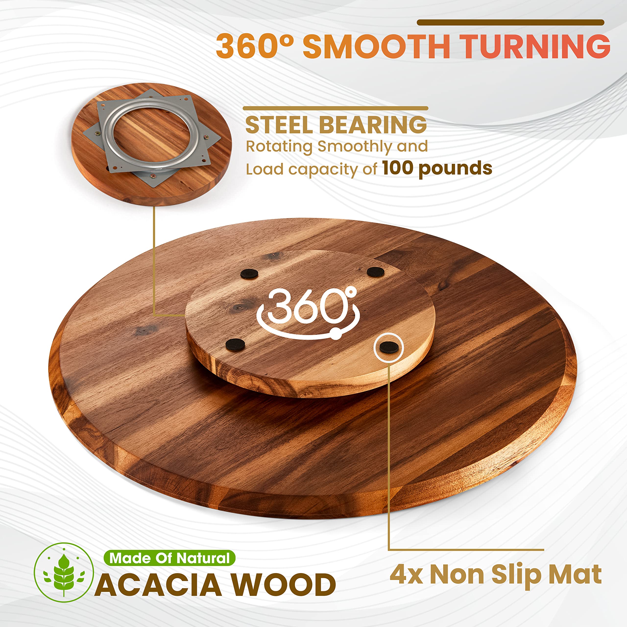 Tidita 21-inch Acacia Lazy Susan frames a stylish charcuterie board on the counter.