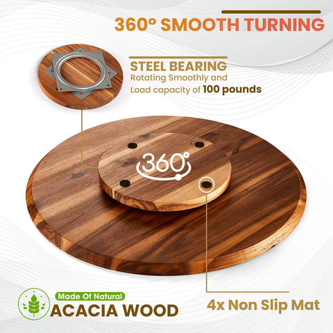 Tidita 21-inch Acacia Lazy Susan frames a stylish charcuterie board on the counter.