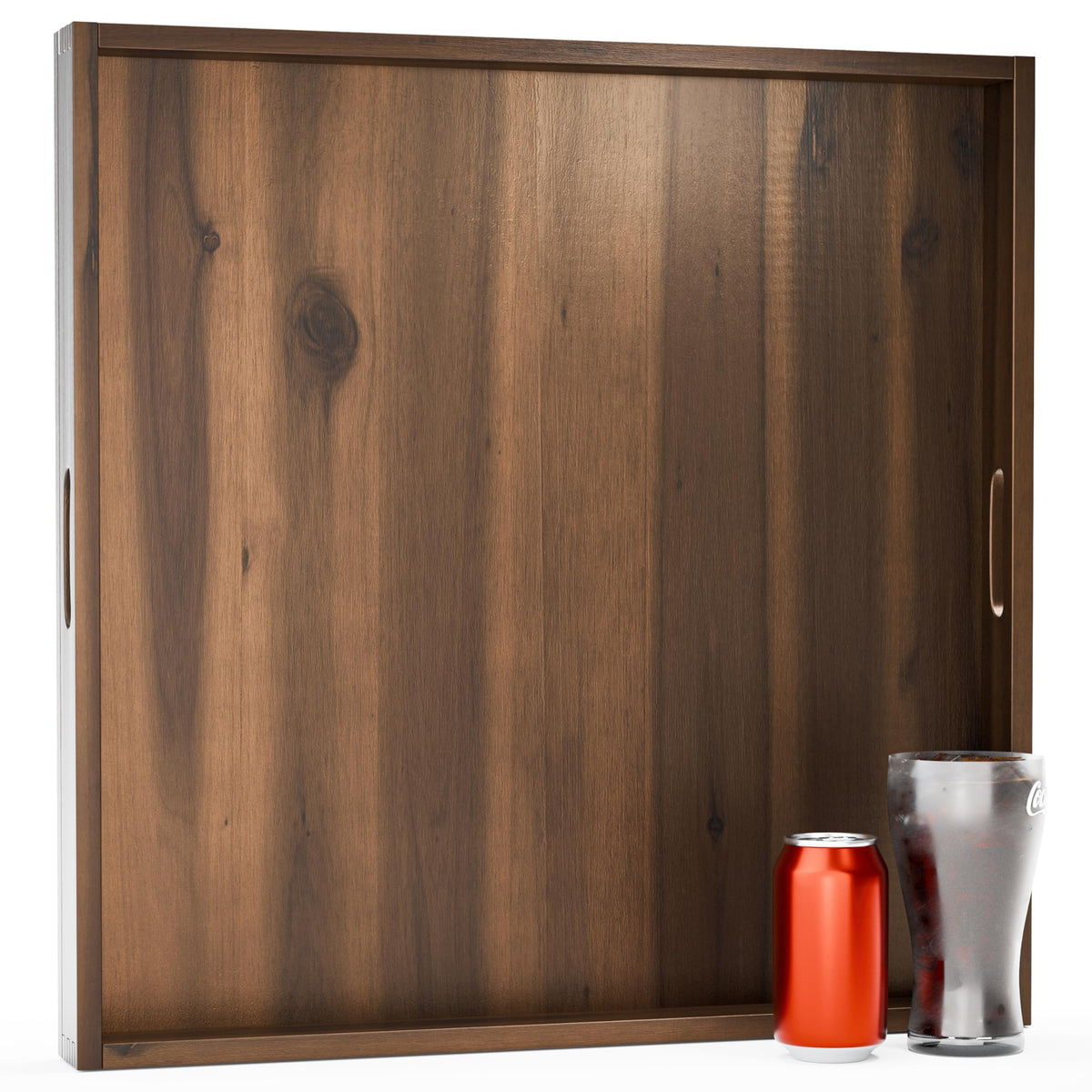 Tidita 24-inch acacia square ottoman tray with walnut finish for stylish serving