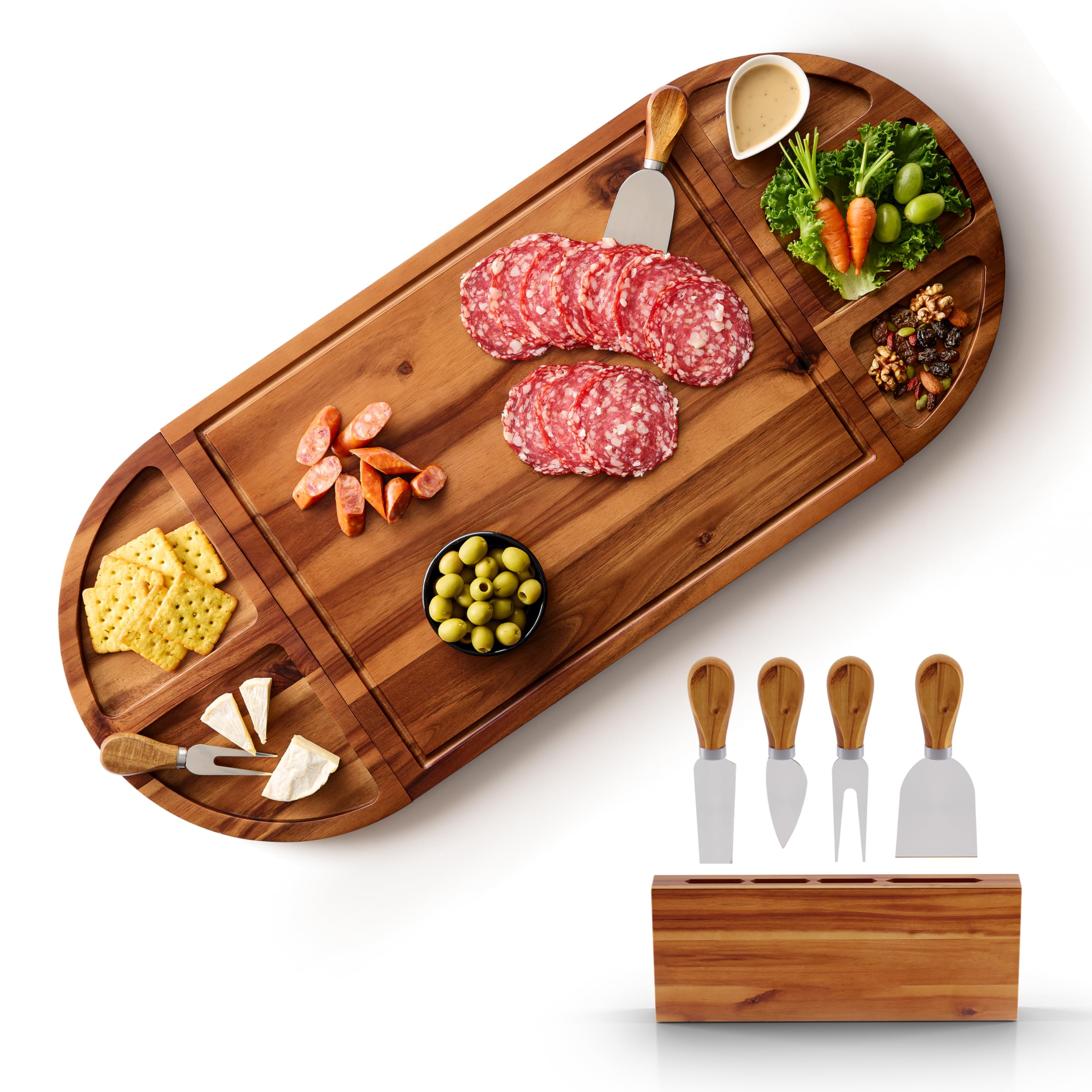 Tidita 30-inch large acacia charcuterie board highlights natural grain for elegant entertaining.