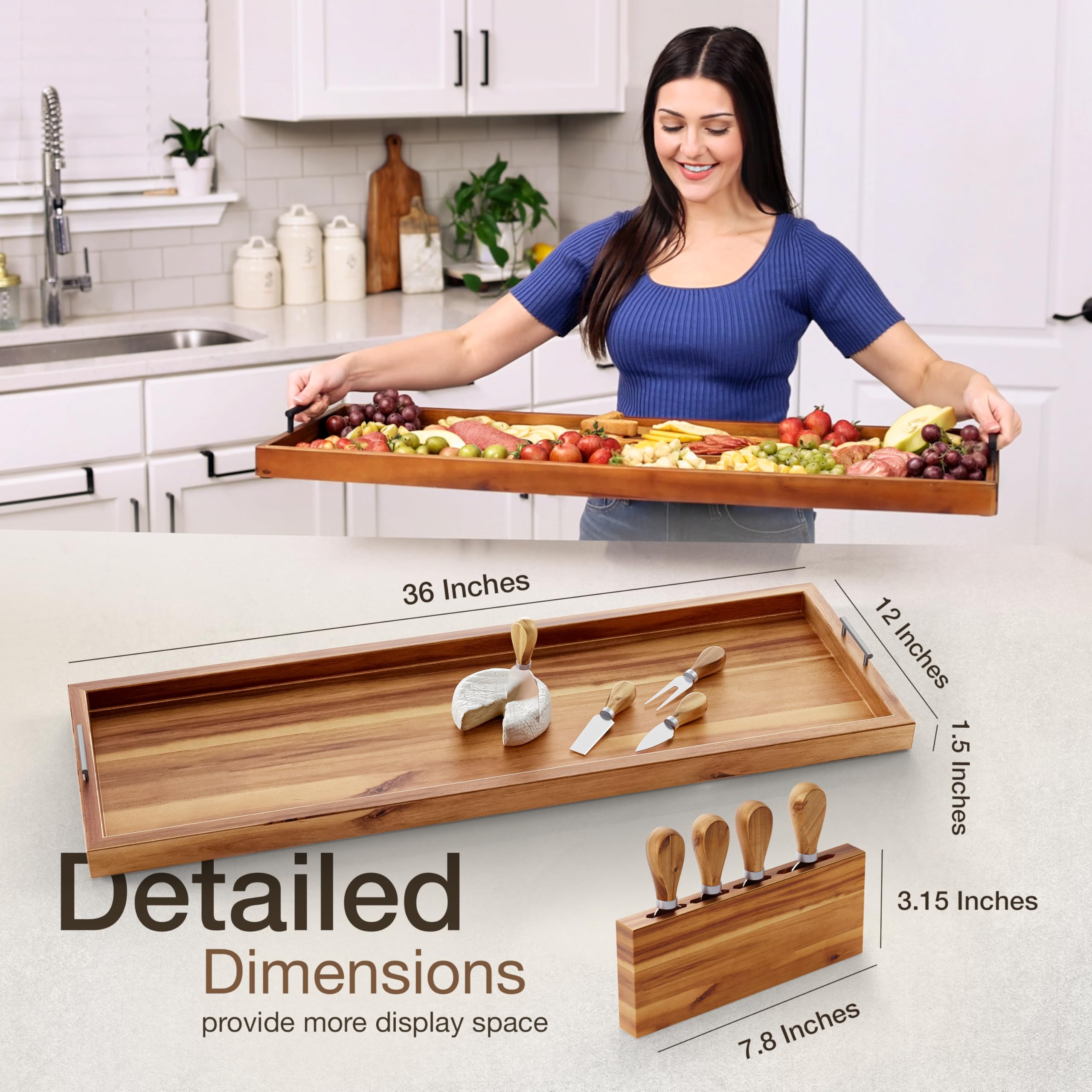 Tidita Acacia board with knife set and holder keeps tools organized and within reach