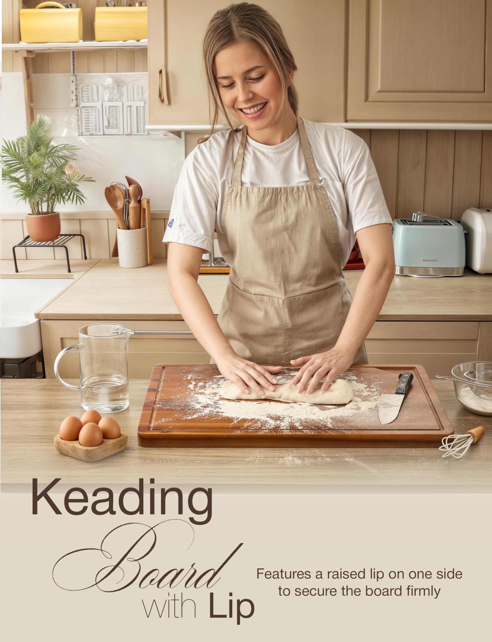 Tidita acacia cutting board with secure lip for steady kneading and slicing