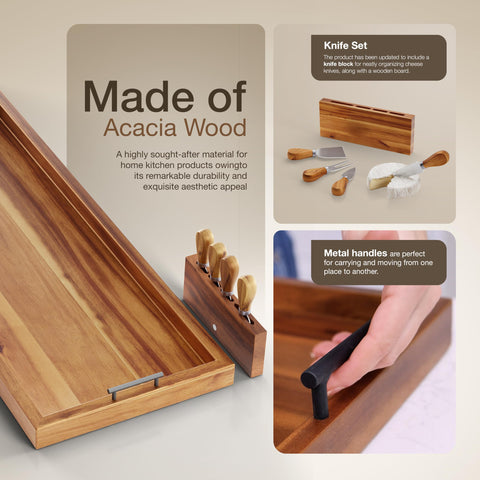 Tidita large acacia serving tray highlights natural grain for elegant entertaining