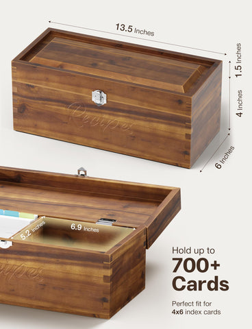 Tidita Acacia Recipe Box includes 100 double-sided cards for comprehensive storage
