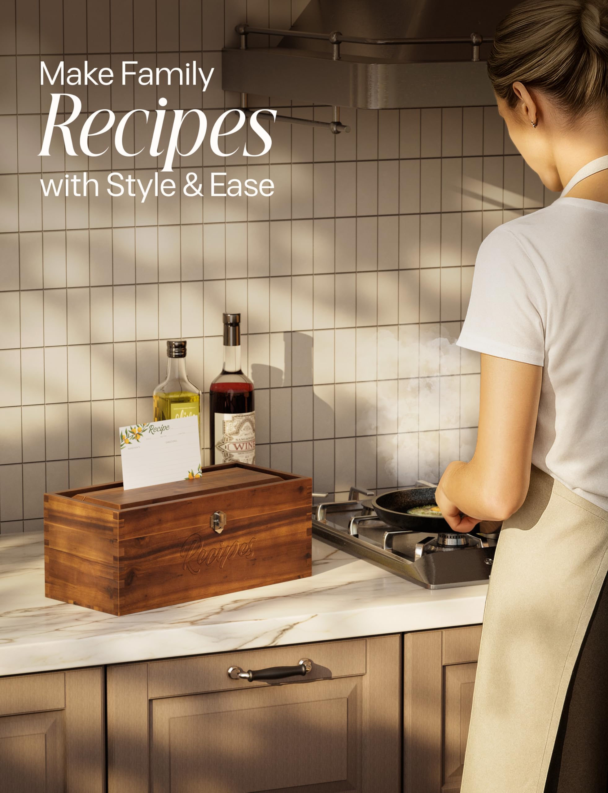 Tidita Acacia Recipe Box holds 700+ cards for scalable kitchen organization