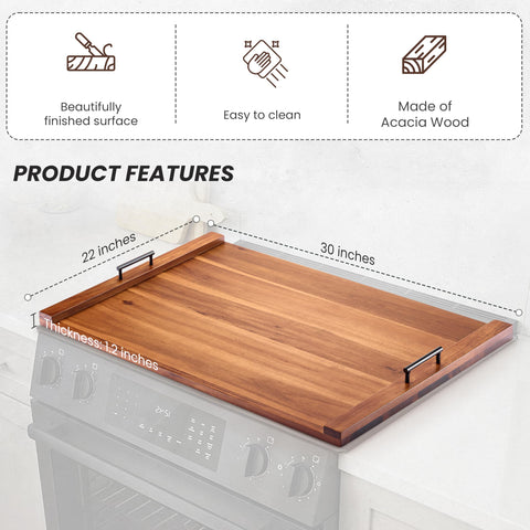 Tidita acacia wood noodle board on a gas stove enables convenient prep and serving.