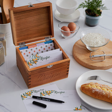 Tidita acacia wood recipe box, multi-use storage for small items beyond recipes.