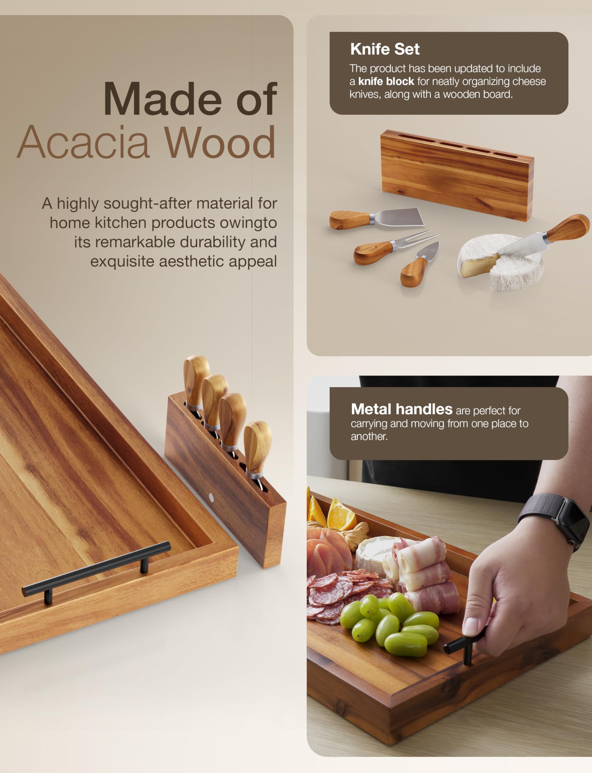 Tidita acacia wood serving board showing unique grain pattern for stylish platters