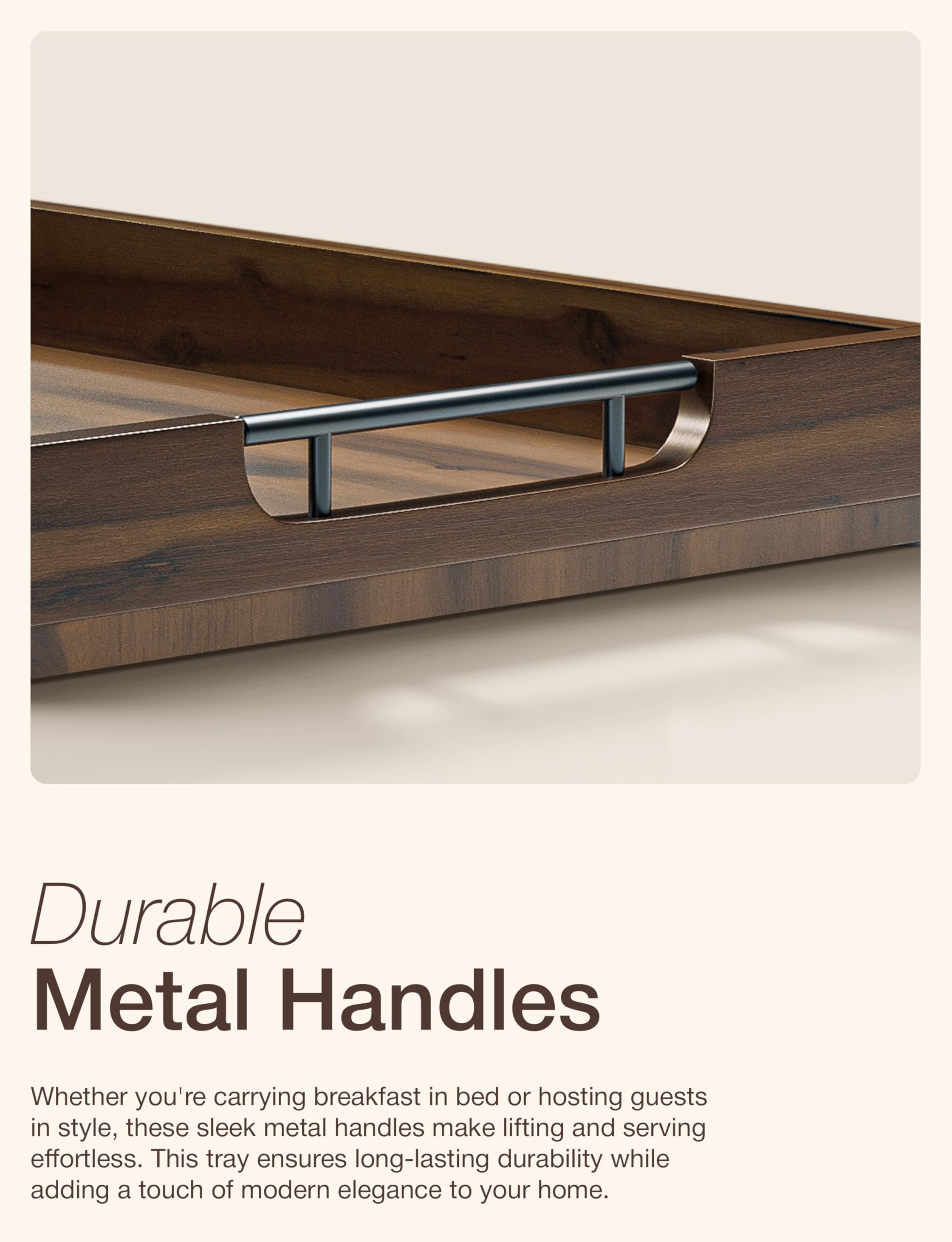 Tidita acacia wood tray with reinforced edges; durable daily use.