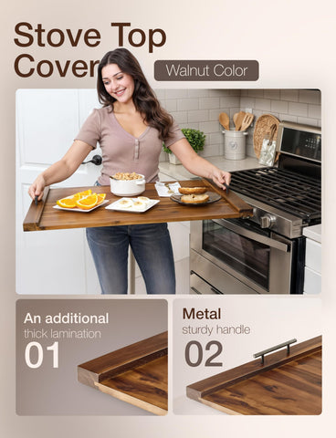 Board doubles as decorative tray when stove is off.