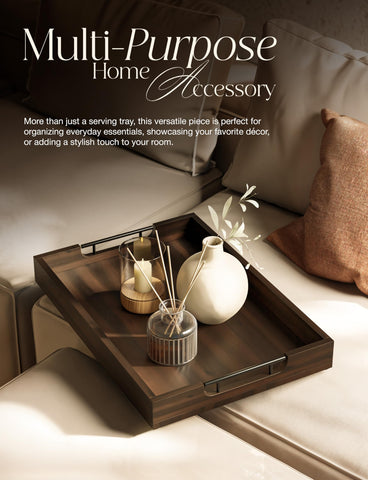 Tidita ottoman tray serving drinks and snacks for entertaining.