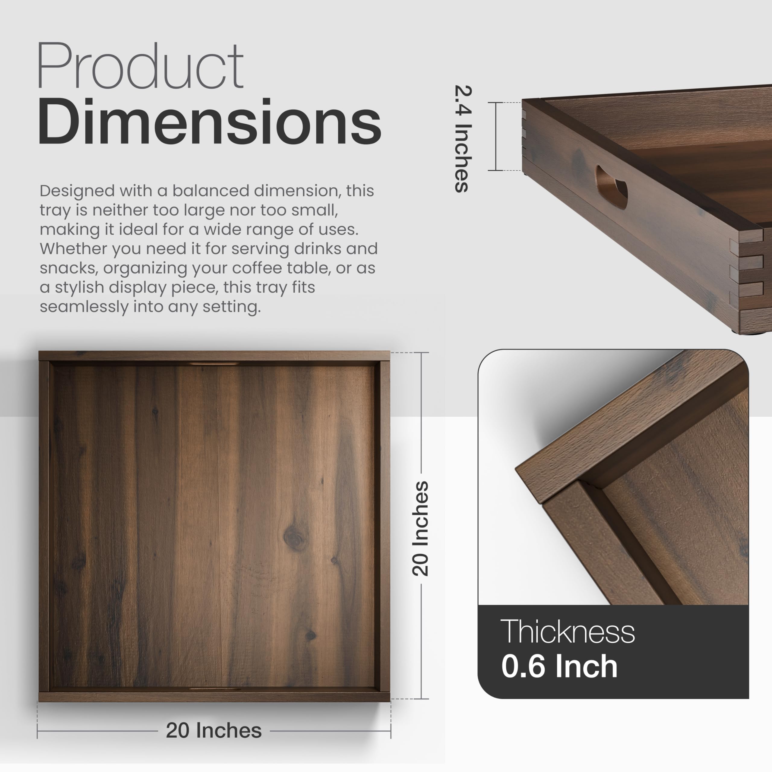 Tidita walnut-finish acacia tray enhances dining and living spaces