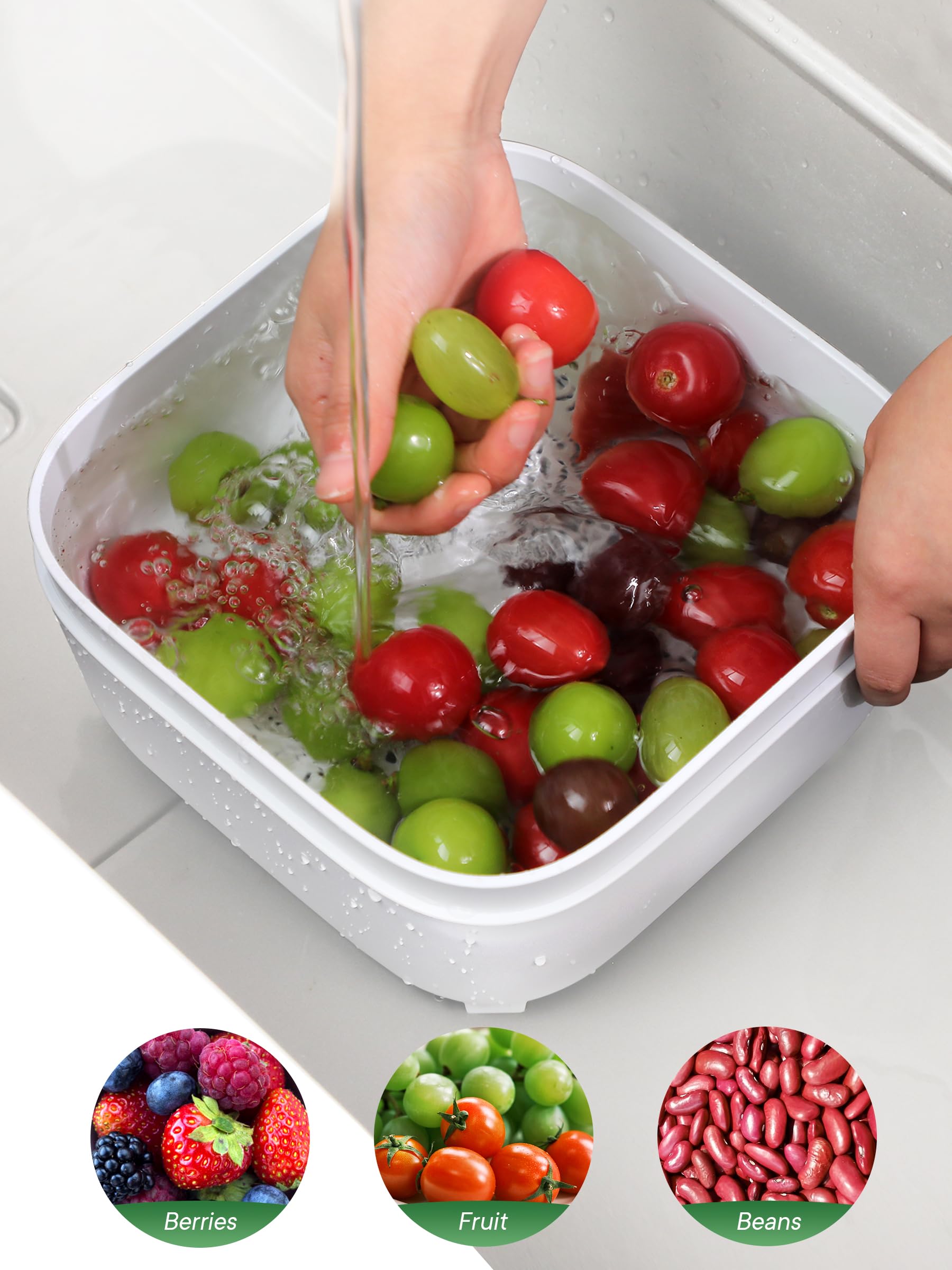 TidyTale berry and vegetable strainer drains water efficiently.