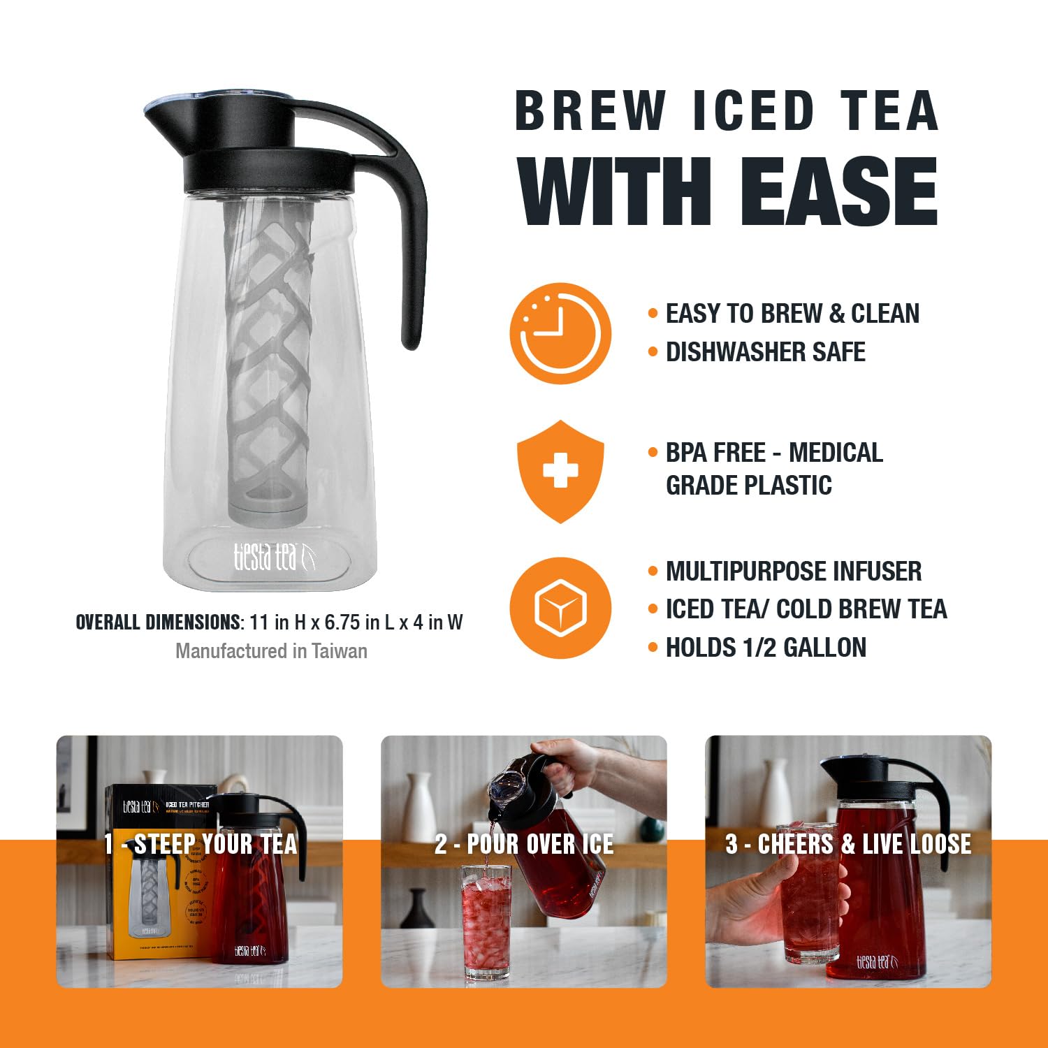 Tiesta Tea Pitcher removable filter for loose leaf and tea bags.