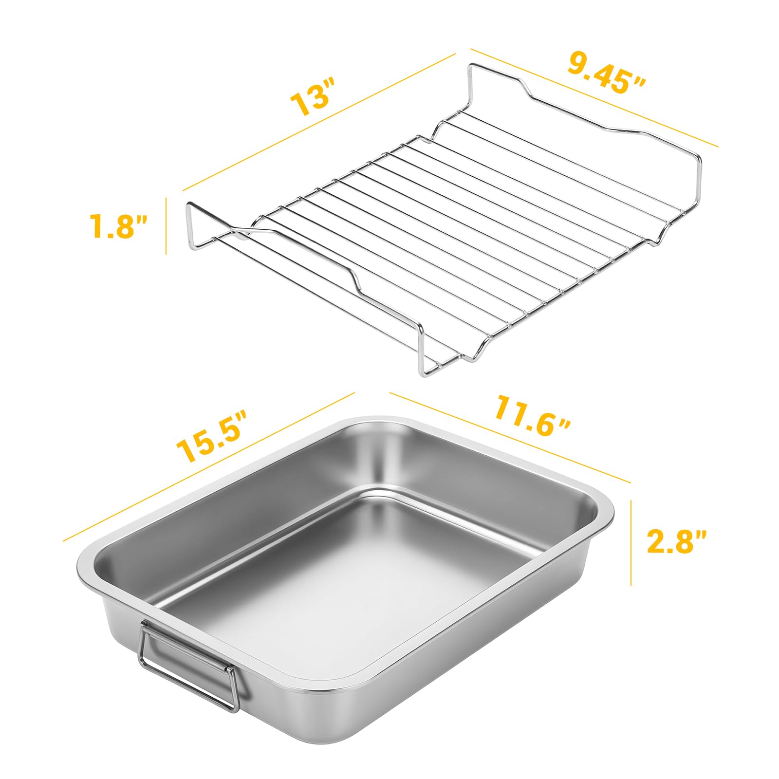 Tifanso stainless steel roasting pan with handles for secure lifting and easy cleaning.