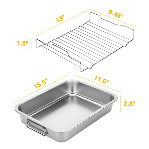 Tifanso stainless steel roasting pan with handles for secure lifting and easy cleaning.