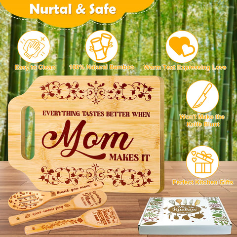 Tifeson bamboo cutting board with rectangular handle for easy carrying.
