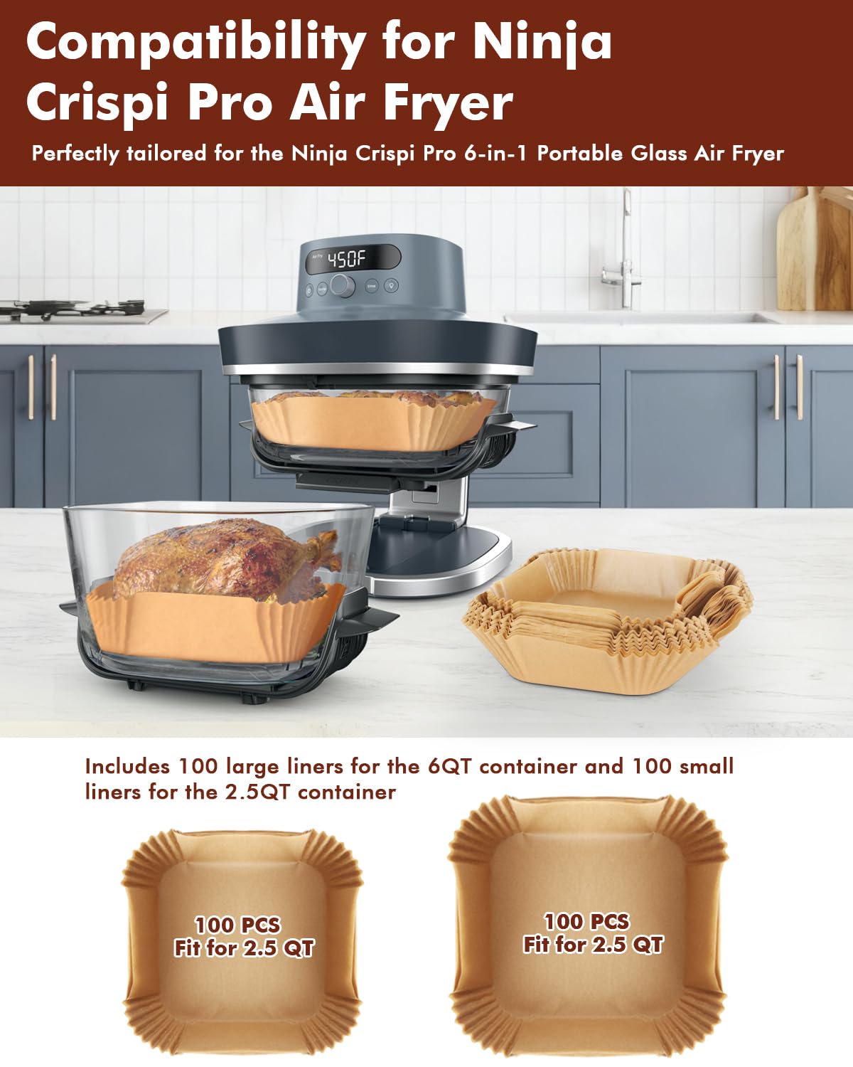 Tiga air fryer liners for Ninja Crispi Pro small fit maintain basket cleanliness