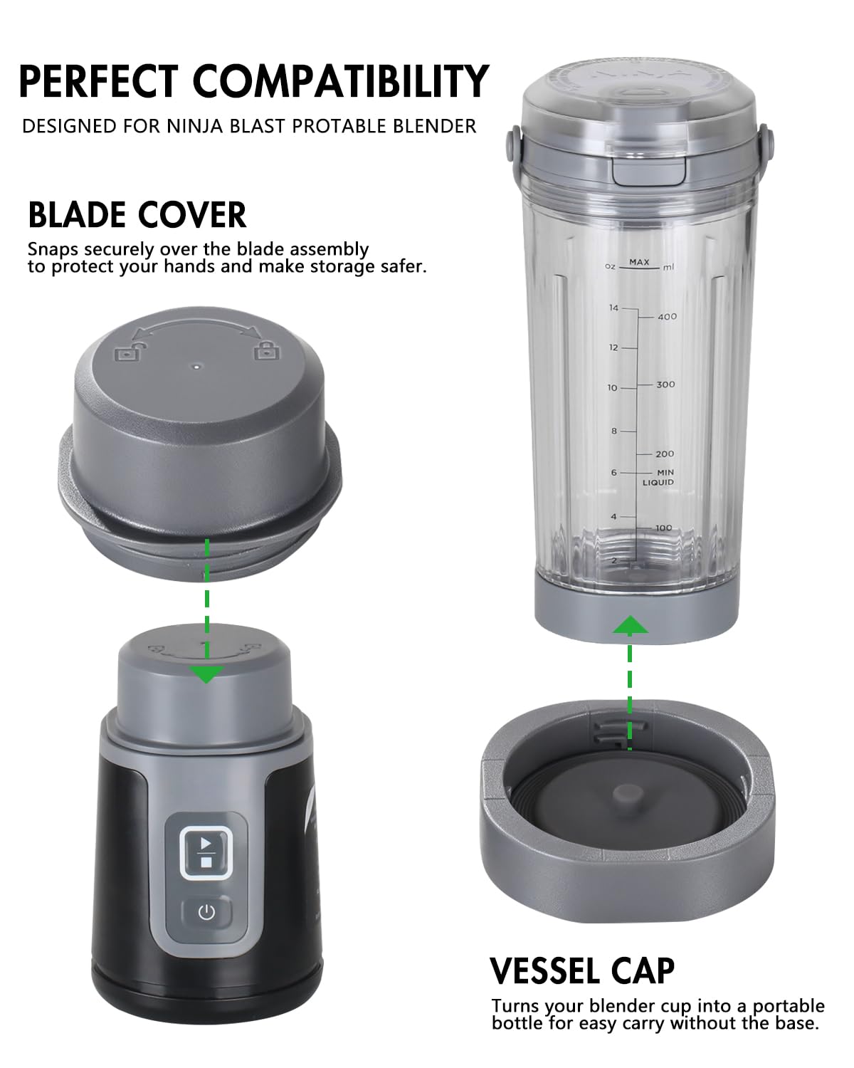 Tiga vessel cap for Ninja Blast creates a leakproof seal for travel