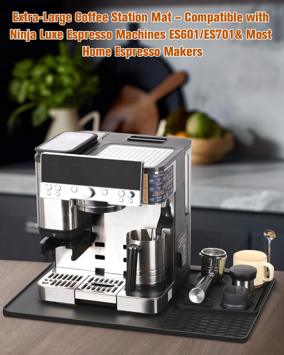 Tiga silicone mat for Breville Barista Express supports cups and tools during brewing