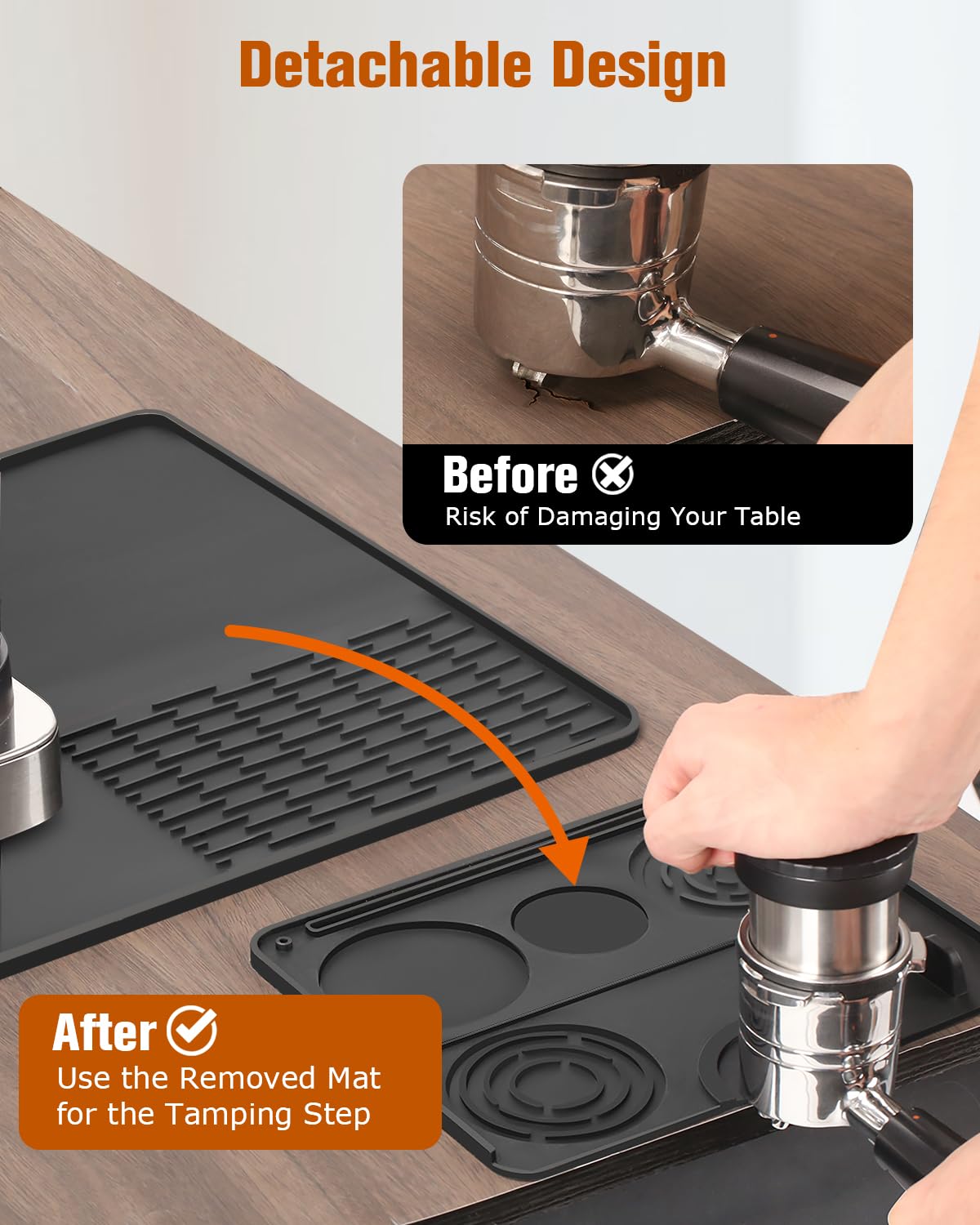 Removable drying pad detail on Tiga silicone mat for cups and portafilters