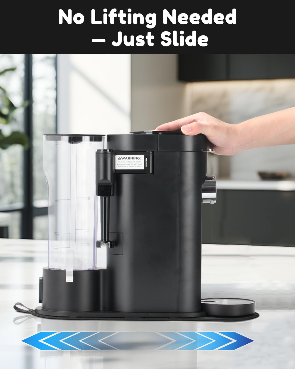 Tiga hanging strap feature keeps the pad stowed, saving counter space.