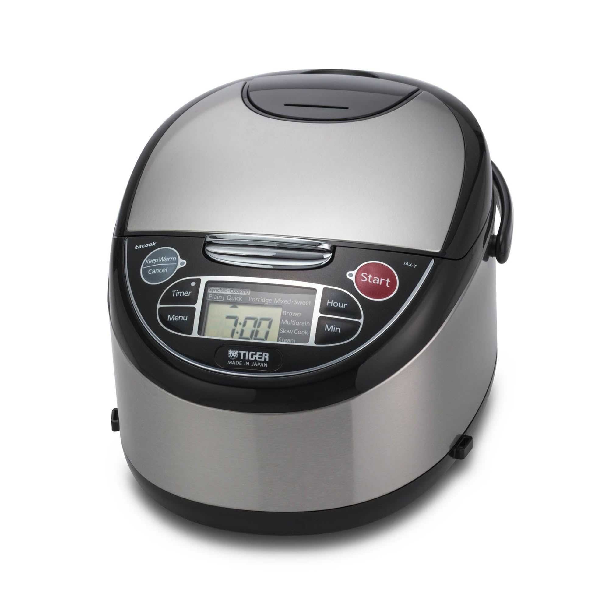 Tiger JAX-T18U-K rice cooker front view with 10-cup capacity for family meals.