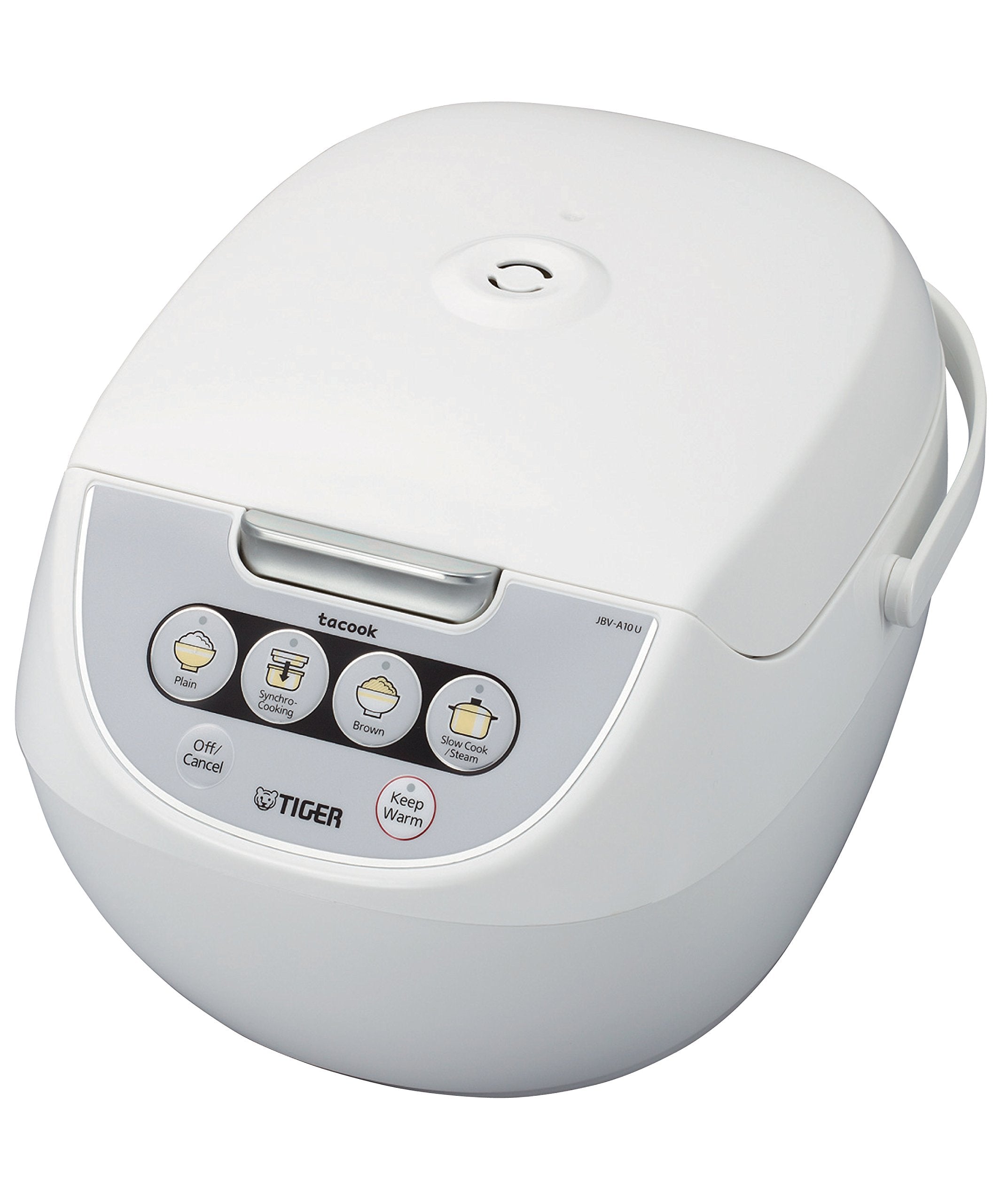Tiger JBV-A10U exterior white rice cooker with modern controls for easy operation