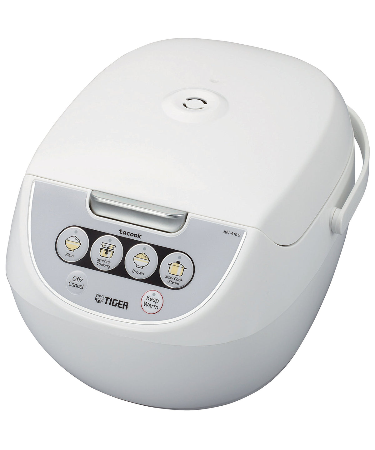 Tiger JBV-A10U exterior white rice cooker with modern controls for easy operation