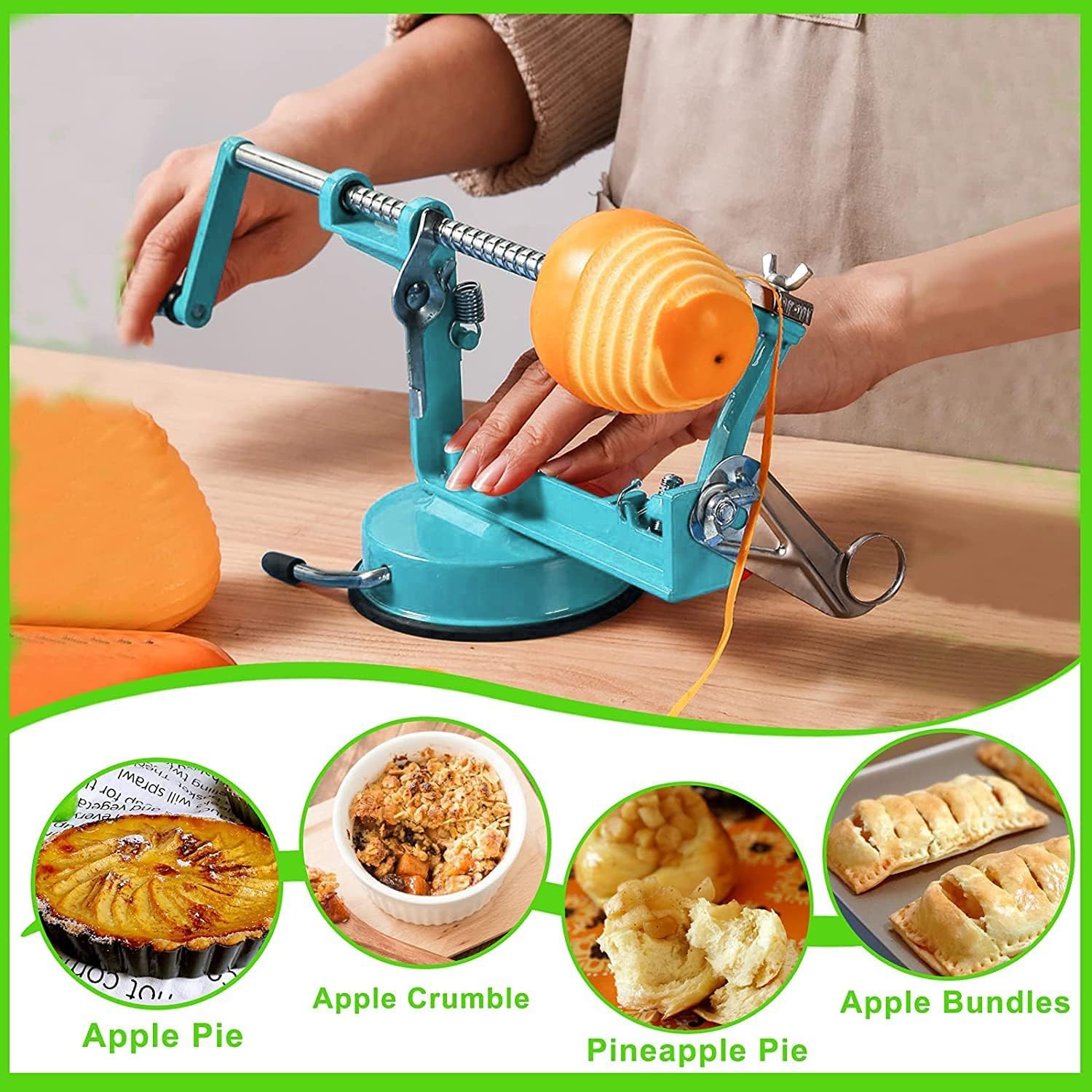 Ergonomic poly handle of tigwin Apple Peeler in use