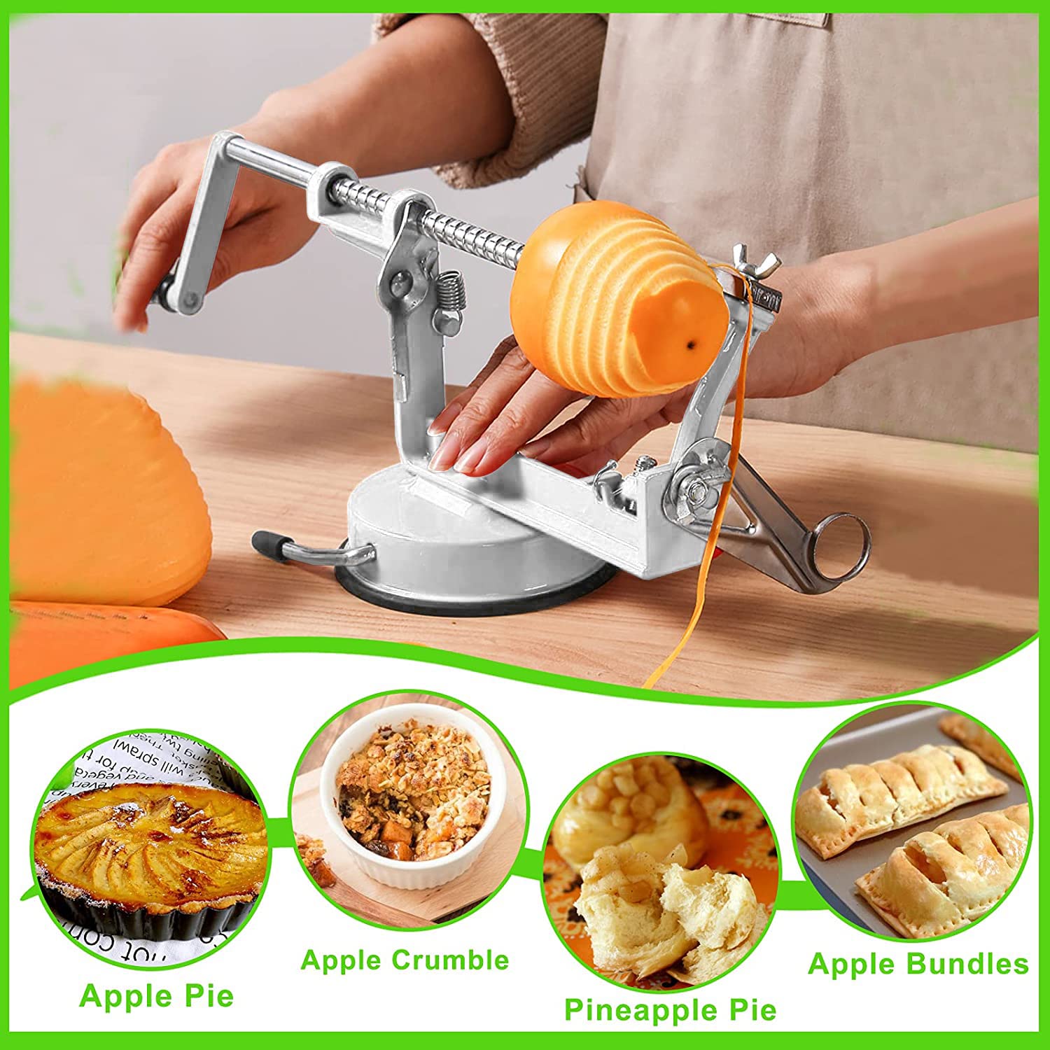 tigwin white finish apple peeler on counter top