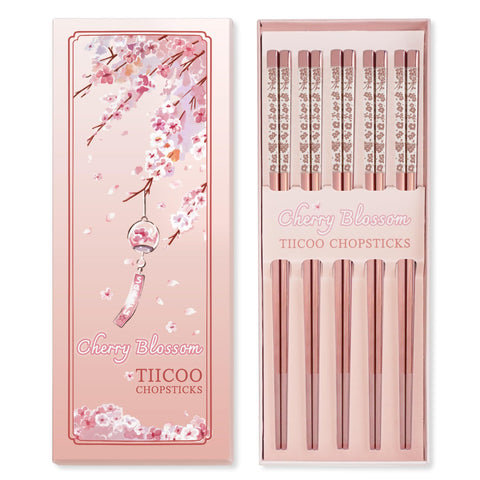 TIICOO pink sakura laser chopsticks for elegant sushi dining.