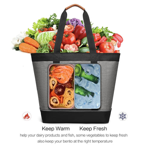 TIIOCTI cooler bag offers extra-large capacity 20L x 8W x 15H for family shopping.