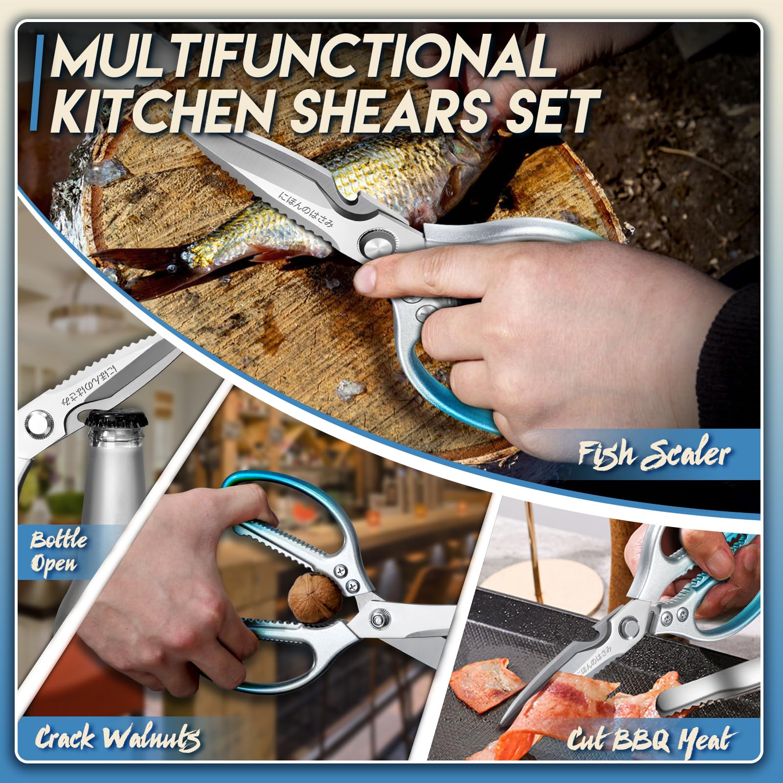TIJERAS blue kitchen scissors heavy duty for cutting through meat bones