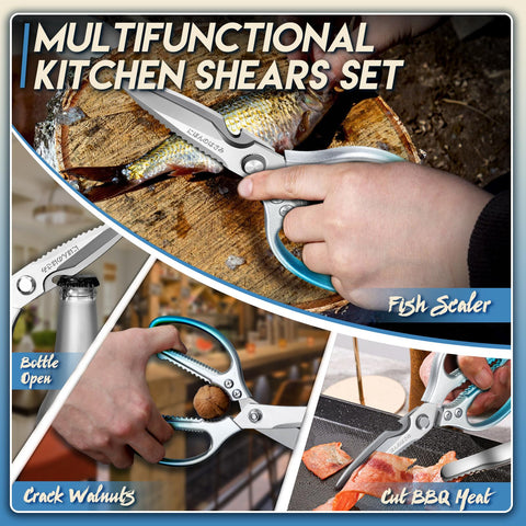 TIJERAS blue kitchen scissors heavy duty for cutting through meat bones