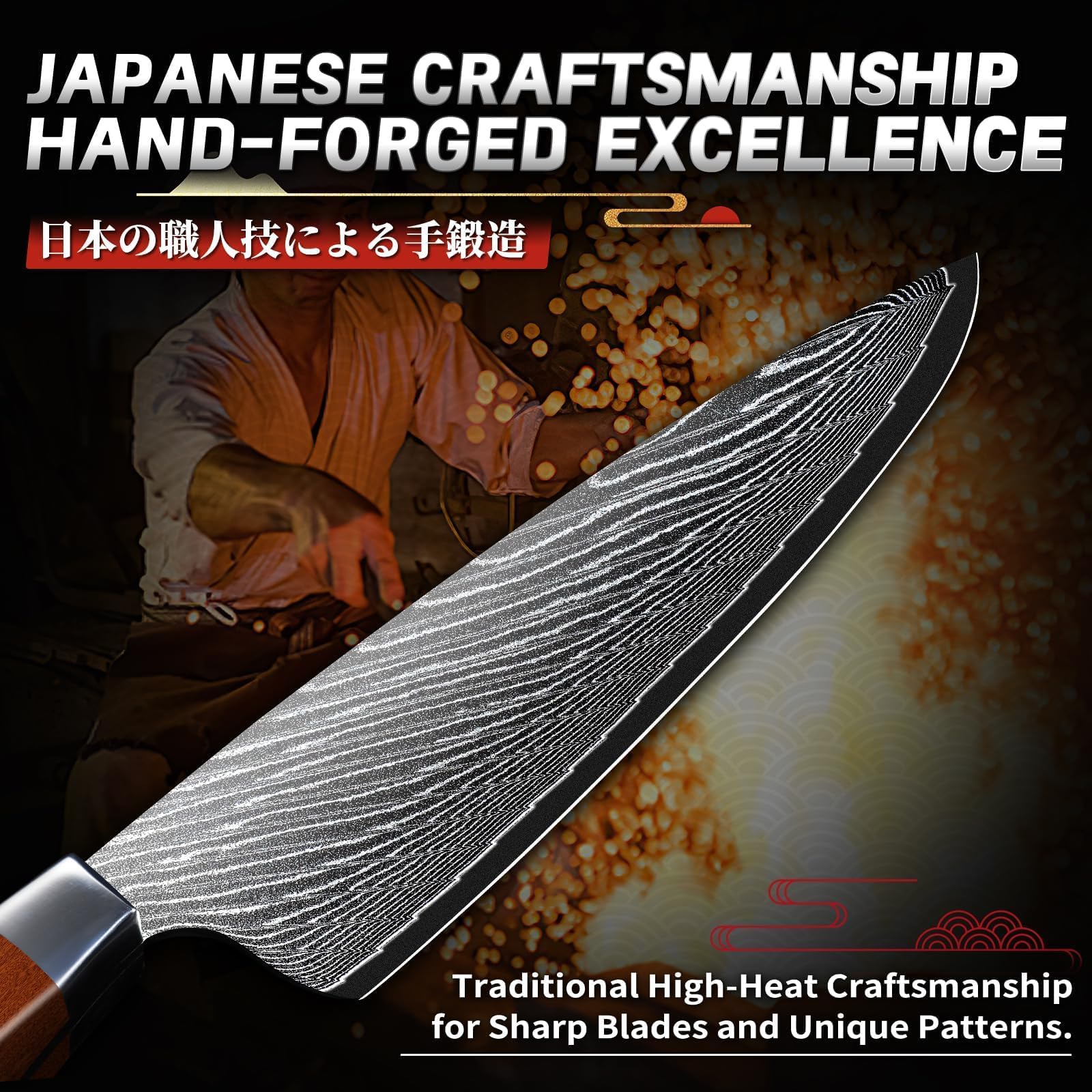 TIJERAS Damascus 67-layer steel blade with VG-10 core for lasting durability
