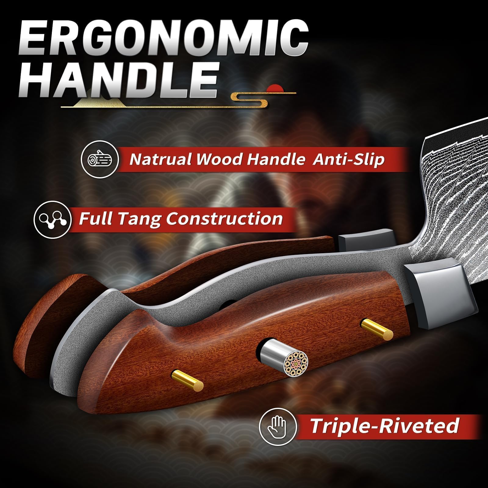 TIJERAS Damascus knife in multipurpose cutting action ready for prep tasks