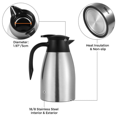 Durable 304 stainless steel interior and exterior of the Tiken carafe