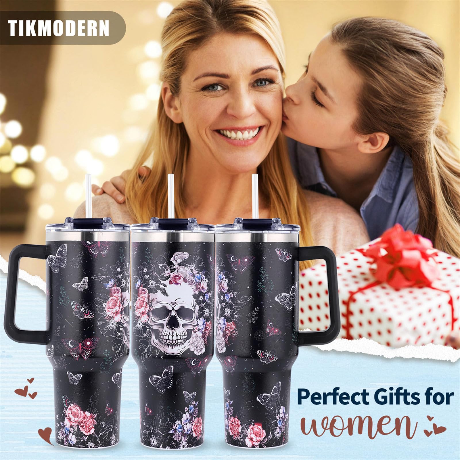 TikMODERN gothic skull design makes a striking gift for skull lovers.