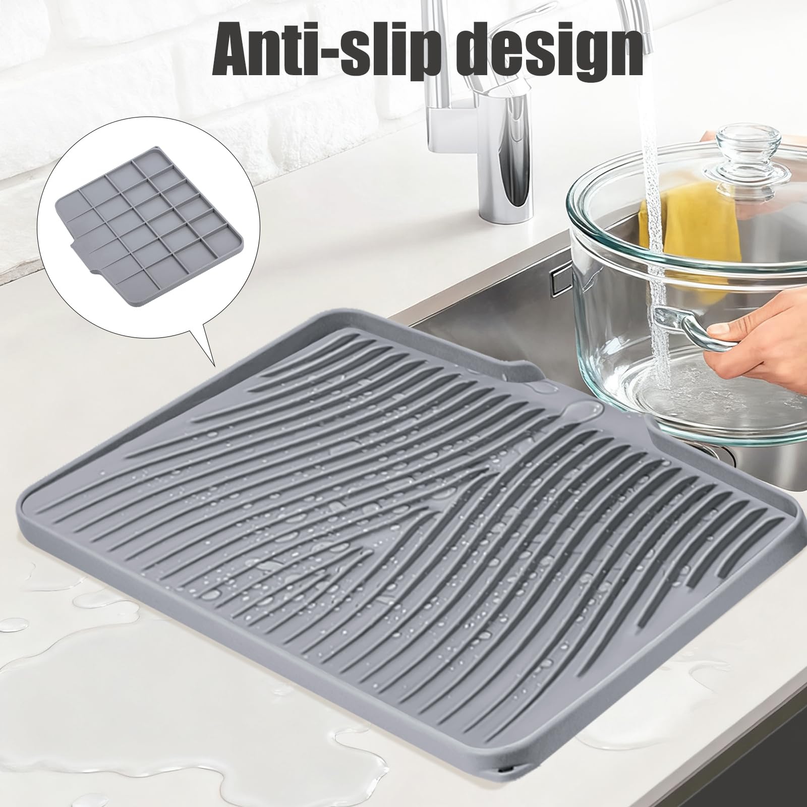 TIKNIK dish drying mat anti-slip surface keeping items secure on counter.