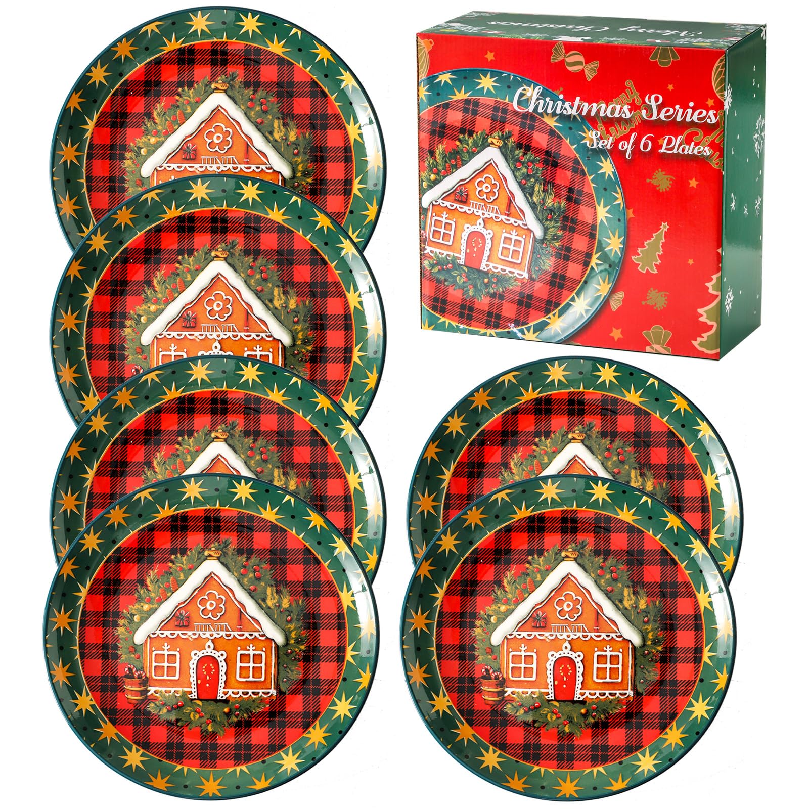 Tikooere gingerbread house design dinner plates add festive charm to holiday meals.