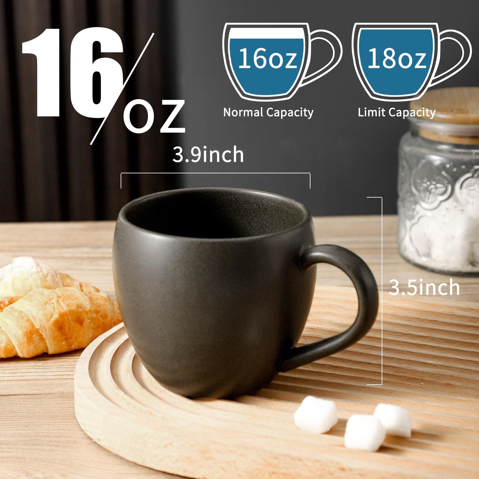 Tikooere ceramic mug showcases reactive glaze and speckles for an artisanal look.