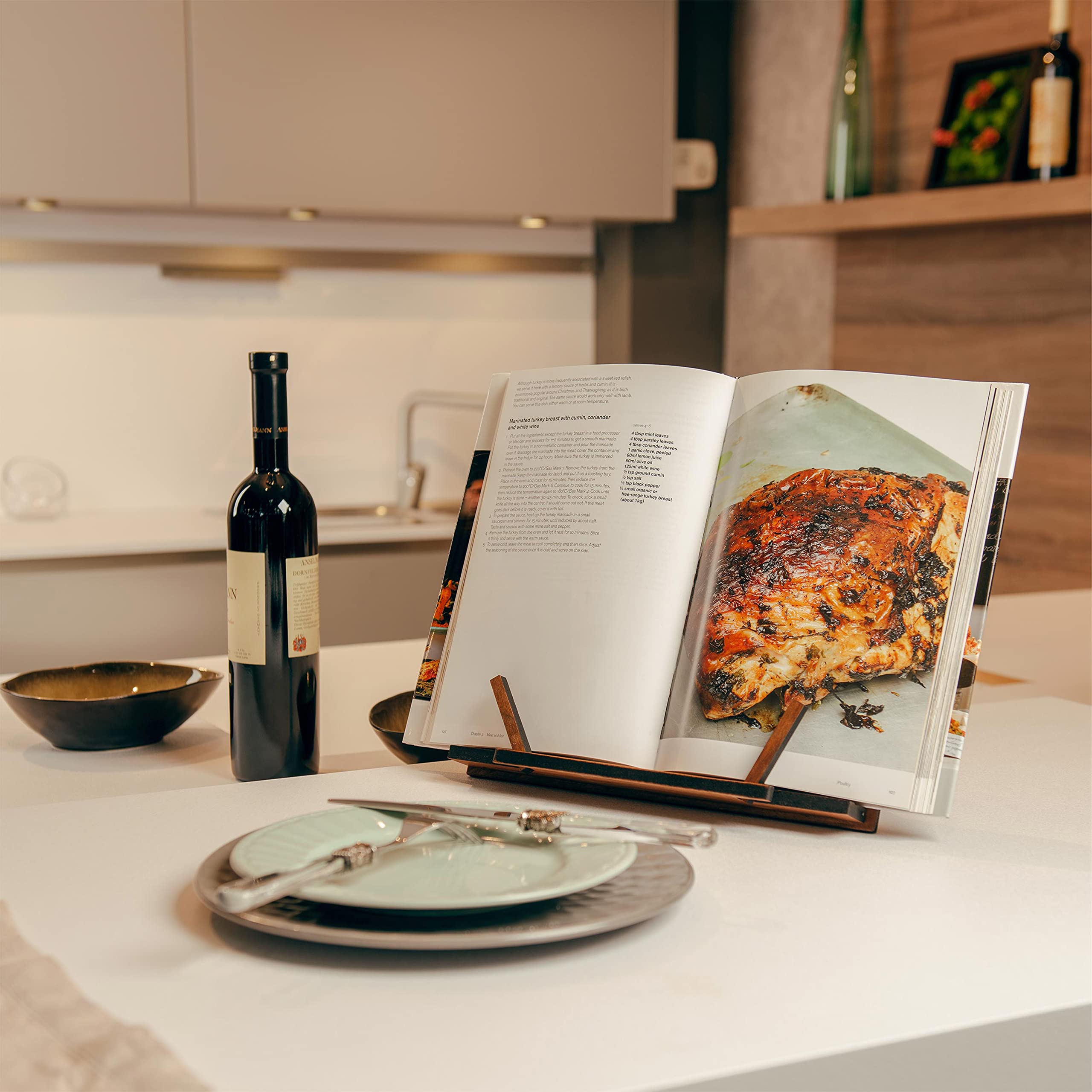 TILISMA cookbook stand in walnut supports pages while you cook