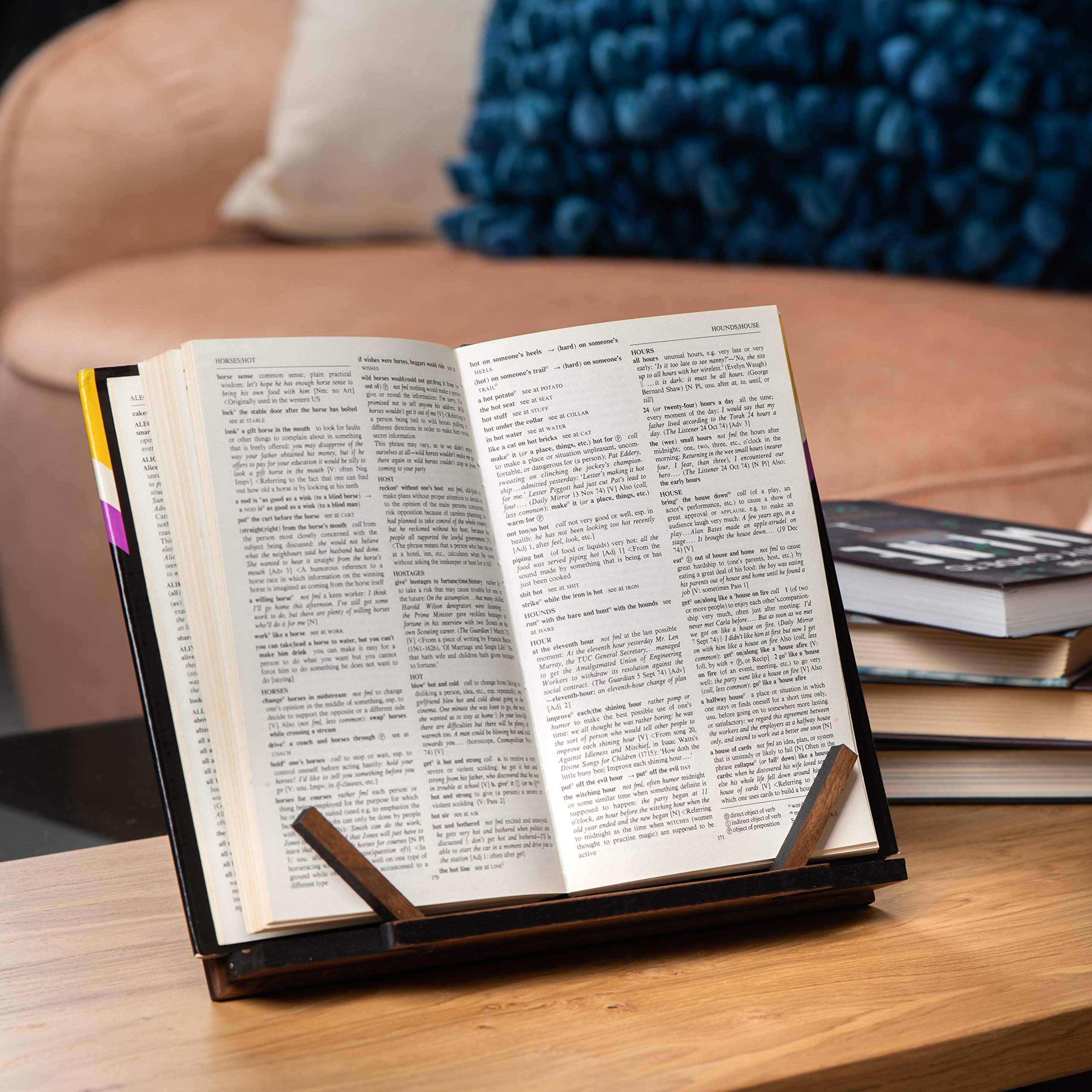 TILISMA handmade walnut book holder adds elegant practicality