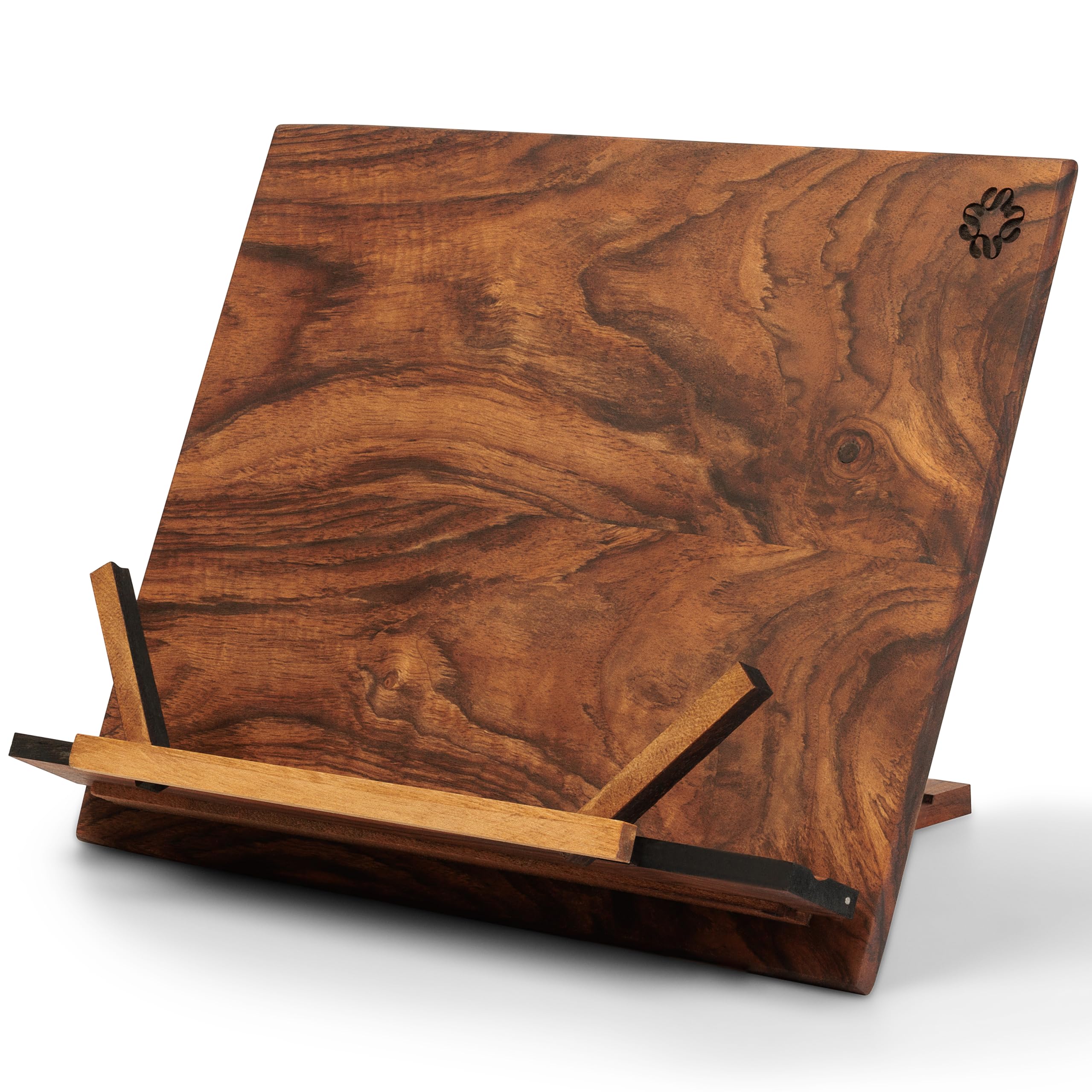 TILISMA walnut book stand for hands-free cooking and reading