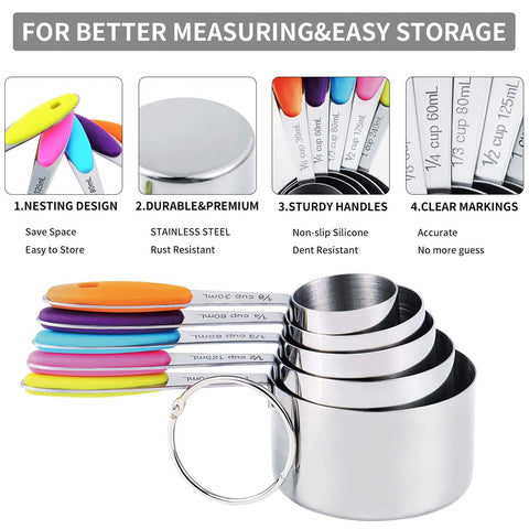 TILUCK measuring cups show clear markings and sizes for quick identification.