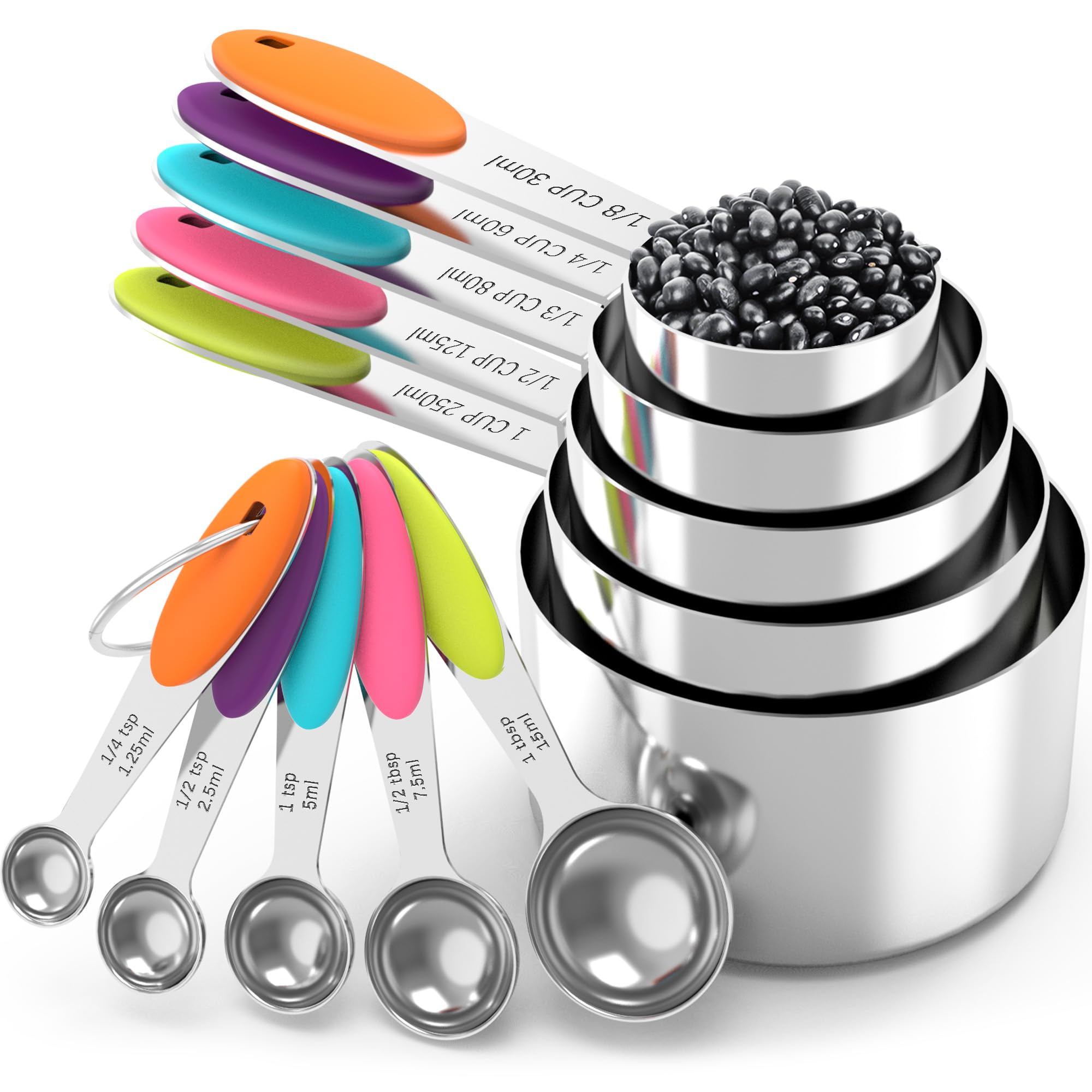 TILUCK measuring cups in stainless steel with clear size marks for precise measurements.