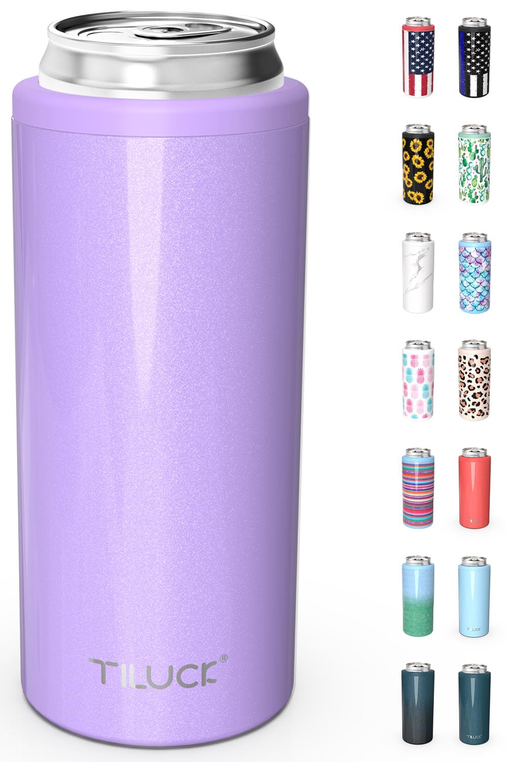 TILUCK Lavender Skinny Can Cooler holds 12 oz slim cans to keep drinks icy cold.