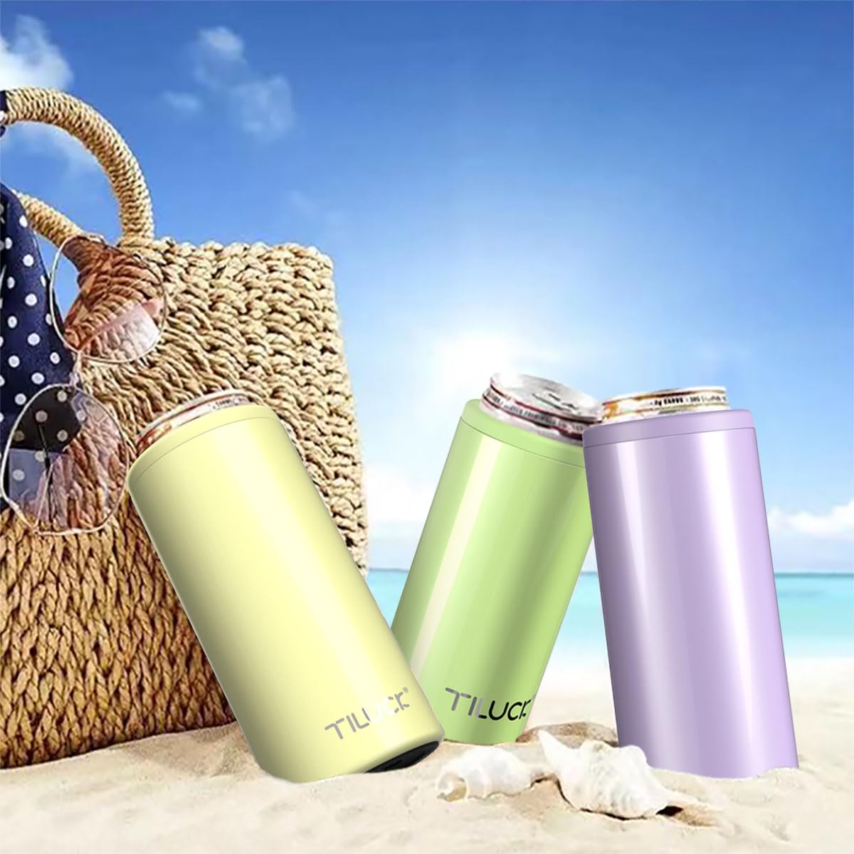 TILUCK Skinny Can Cooler pairs perfectly with games, barbecues, and beach trips.