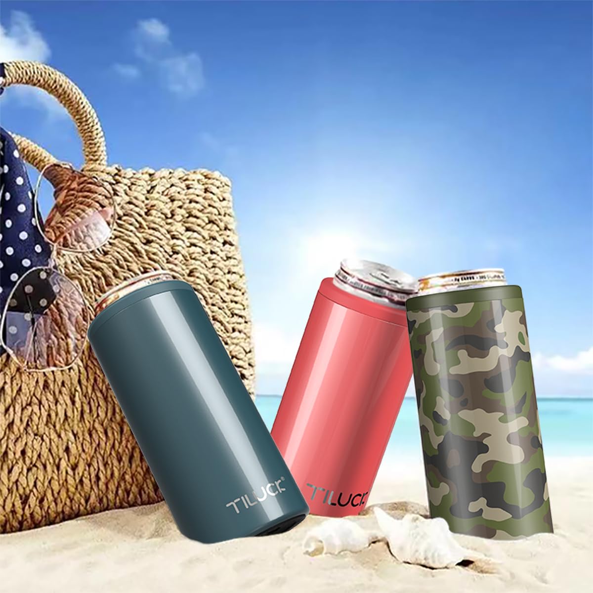 TILUCK Skinny Can Cooler ready for game days and outdoor gatherings, stylishly practical.